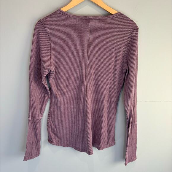 Zyia Active Don't Wake Me Purple Waffle Knit Button Front Henley Top - Large - Picture 3 of 3